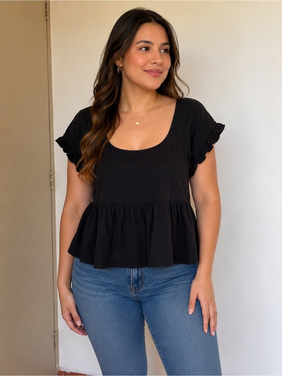 Madewell Tops - Madewell Black Ruffle Peplum Top – Size M